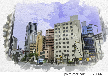 Watercolor style Umeda Toyosaki 5 intersection Osaka City, Osaka Prefecture 117866656