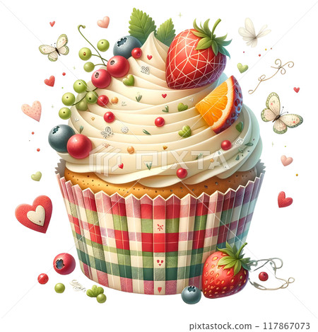 3d cupcake with orange and berries  3d cupcake with orange and berries  117867073
