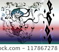 顏色漸層菱形&雷和sumi-e風格雷神插畫 117867278