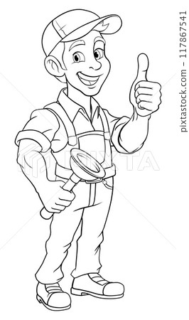 Plumber Plunger Tool Cartoon Plumbing Man Handyman Plumber Plunger Tool Cartoon Plumbing Man Handyman 117867541