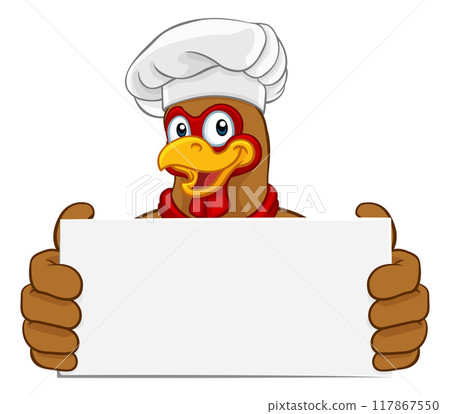 Chicken Chef Cartoon Rooster Cockerel Mascot Sign 117867550