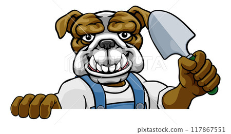 Bulldog Gardener Gardening Animal Mascot 117867551