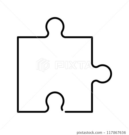 Puzzle piece icon continuous one drawing. Toy kids company logotype symbol template concept. Vector illustration, editable stroke. 117867636
