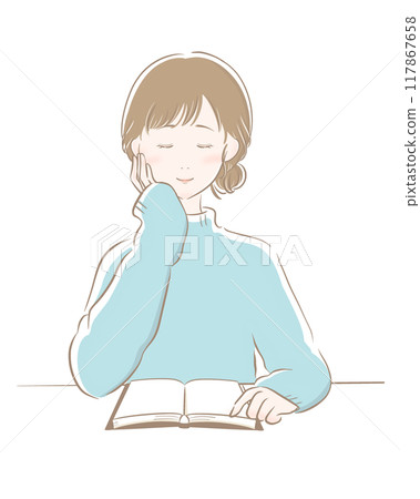 Reading woman brown main line light blue knit Reading woman brown main line light blue knit 117867658