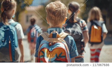 Children Walking to School with Backpacks Children Walking to School with Backpacks 117867686
