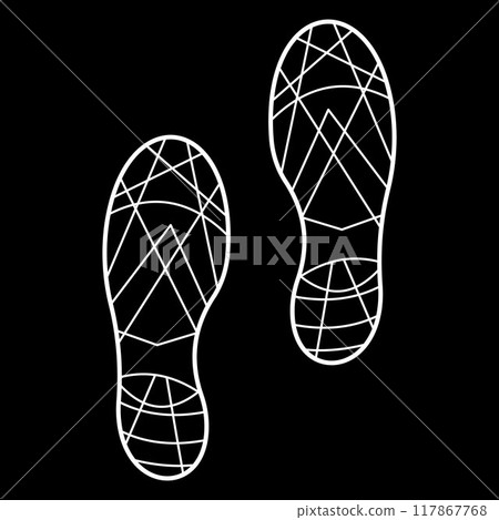Footprints of shoes, imprints of soles and footsteps of boots. Walking exercise. Physical activity. Keep walking. Footprints of shoes, imprints of soles and footsteps of boots. Walking exercise. Physical activity. Keep walking. 117867768