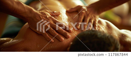 Man Relaxing with Head Massage in Spa 117867844