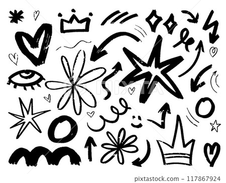 Doodles sketch scribble hand drawn handmade pencil pen marker set. Vector graphic design illustration Doodles sketch scribble hand drawn handmade pencil pen marker set. Vector graphic design illustration 117867924