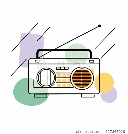 A clean, minimalist vector design of a retro radio. The simple lines and modern color accents make it an ideal choice for design projects that require a vintage touch with a contemporary flair... A clean, minimalist vector design of a retro radio. The simple lines and modern color accents make it an ideal choice for design projects that require a vintage touch with a contemporary flair... 117867928