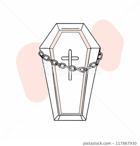 A minimalist vector illustration of a coffin featuring a cross and chain. The clean lines and subtle color accents create a striking design suitable for themed projects and creative artwork... A minimalist vector illustration of a coffin featuring a cross and chain. The clean lines and subtle color accents create a striking design suitable for themed projects and creative artwork... 117867930