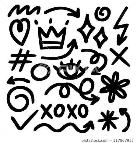 Doodles sketch scribble hand drawn handmade pencil pen marker set. Vector graphic design illustration Doodles sketch scribble hand drawn handmade pencil pen marker set. Vector graphic design illustration 117867935