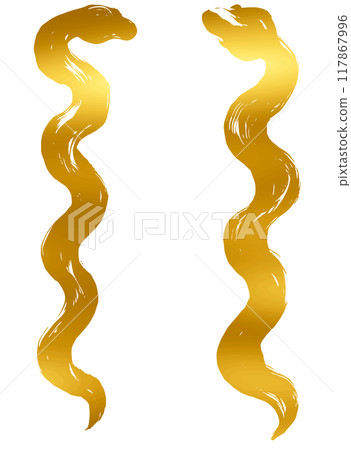 Year of the Snake, New Year's material, brush-touched snake silhouette illustration_gold Year of the Snake, New Year's material, brush-touched snake silhouette illustration_gold 117867996