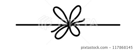 Bow gift ribbon line simple element set. Hand drawn doodle stroke ribbon bow. Elegant minimal line stroke style. Vector illustration 117868145