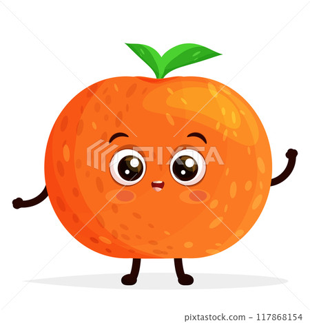 Happy orange cartoon mascot vector illustration waving hand and smiling isolated on white background. Happy orange cartoon mascot vector illustration waving hand and smiling isolated on white background. 117868154