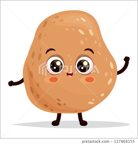 Happy potato cartoon mascot vector illustration waving hand and smiling isolated on white background. Happy potato cartoon mascot vector illustration waving hand and smiling isolated on white background. 117868155