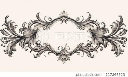 Vintage baroque frame. Old engraving. Retro ornament pattern in antique rococo style decorative Vintage baroque frame. Old engraving. Retro ornament pattern in antique rococo style decorative 117868323