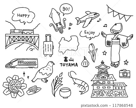 Toyama hand-drawn illustration set Toyama hand-drawn illustration set 117868548