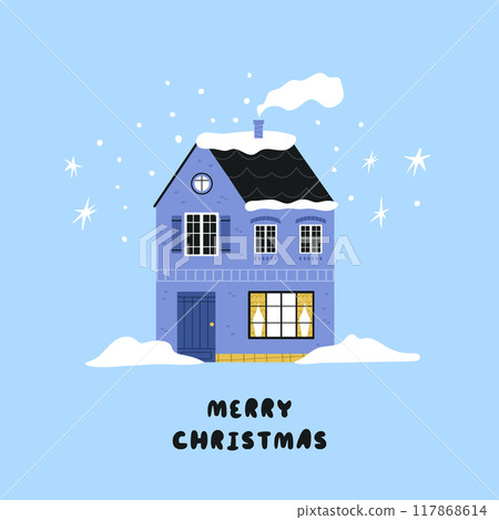 Greeting Card with Charming Hand Drawn Christmas Houses 117868614