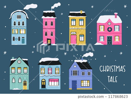 Hand-Drawn Christmas Buildings Set 117868623