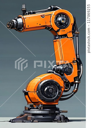Automation concept smart factory. Robot Arm manipulator at the factory. Automation concept smart factory. Robot Arm manipulator at the factory. 117869255