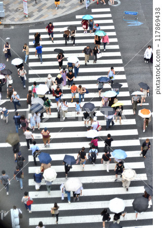 Pedestrians crossing Sukiyabashi intersection Pedestrians crossing Sukiyabashi intersection 117869438