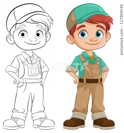 Cheerful Boy in Overalls 117869548