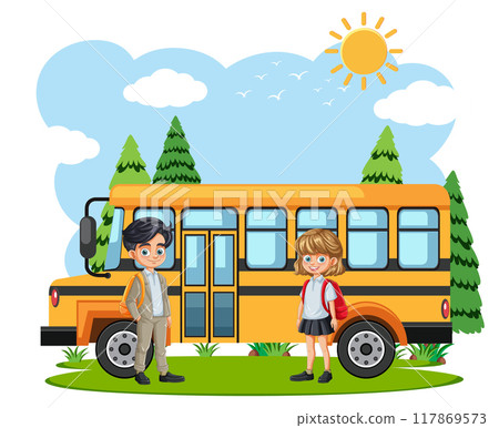 Children Waiting for School Bus 117869573