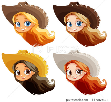 Cowgirl Portraits in Different Hats 117869622
