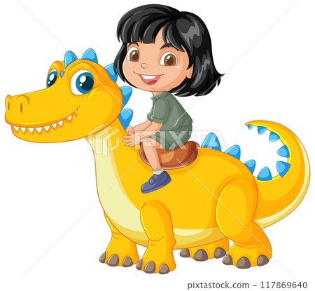 Child Riding a Friendly Dinosaur Child Riding a Friendly Dinosaur 117869640