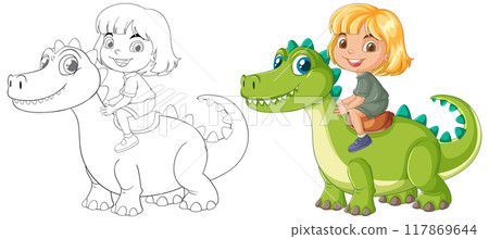 Child Riding a Friendly Dinosaur 117869644