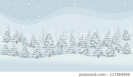 Christmas winter landscape background. Merry Christmas greeting card template. Illustration in flat style. 117869988