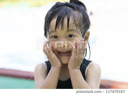 Girls playing in the pool Girls playing in the pool 117870167