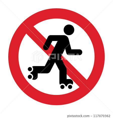 No roller skate sign. No Allowed Skating Sign. Prohibited Roll Zone. Forbidden Roller Skate Pictogram. Ban Rollerskate 117870362
