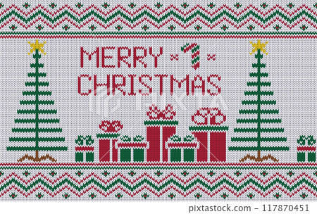 Knitted pattern seamless fabric Merry Christmas. traditional knitted pattern vector winter style. Designed for background ,wallpaper ,Christmas ,clothing ,knitted pattern ,fabric ,embroidery ,textile 117870451