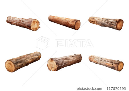 Wooden Log Collection Bundle Set Isolated on a Transparent Background 117870593