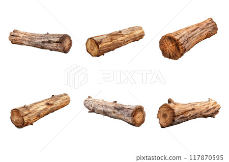 Wooden Log Collection Bundle Set Isolated on a Transparent Background 117870595