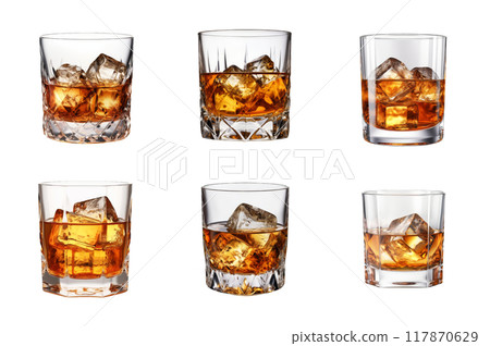 Whiskey in Glass Collection Bundle Set Isolated on a Transparent Background Whiskey in Glass Collection Bundle Set Isolated on a Transparent Background 117870629
