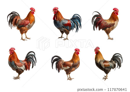 Rooster Collection Bundle Set Isolated on a Transparent Background 117870641