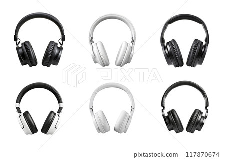 Headphone Collection Bundle Set Isolated on a Transparent Background Headphone Collection Bundle Set Isolated on a Transparent Background 117870674