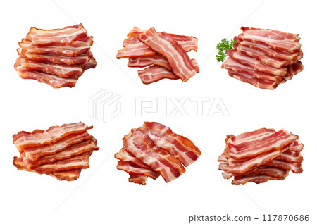Cooked Bacon Collection Bundle Set Isolated on a Transparent Background 117870686