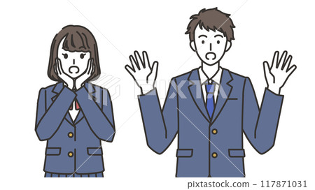 一組驚訝的高中男女生插圖 一組驚訝的高中男女生插圖 117871031