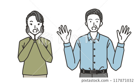 一個驚訝的高級男人和高級女人的插圖 一個驚訝的高級男人和高級女人的插圖 117871032