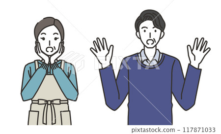 一個驚訝的中年女人和中年男人的插圖 一個驚訝的中年女人和中年男人的插圖 117871033