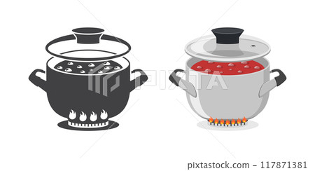 kettle with boiling water icons in set collection 117871381
