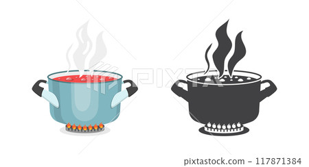 kettle with boiling water icons in set collection 117871384