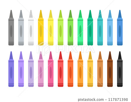 Office stationery crayon icons set in flat style. Pencil vector illustration on isolated background. Felt pen, marker sign business concept. Office stationery crayon icons set in flat style. Pencil vector illustration on isolated background. Felt pen, marker sign business concept. 117871398