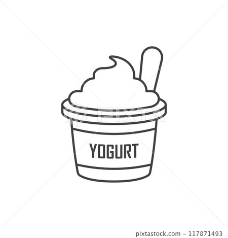 Yogurt container with a spoon icon in flat style. Dairy product background vector illustration on isolated background. Healthy food sign business concept. Yogurt container with a spoon icon in flat style. Dairy product background vector illustration on isolated background. Healthy food sign business concept. 117871493