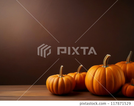 Autumn Halloween Autumn leaves Pumpkin background Copy space Autumn Halloween Autumn leaves Pumpkin background Copy space 117871529