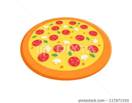 3D pizza icon in flat style. Pepperoni food vector illustration on isolated background. Pizzeria sign business concept. 3D pizza icon in flat style. Pepperoni food vector illustration on isolated background. Pizzeria sign business concept. 117871593