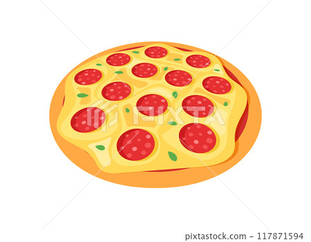 3D pizza icon in flat style. Pepperoni food vector illustration on isolated background. Pizzeria sign business concept. 3D pizza icon in flat style. Pepperoni food vector illustration on isolated background. Pizzeria sign business concept. 117871594
